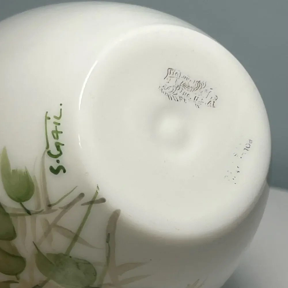Vintage 40s DeLuxe Inc USA Signed Hand Painted Floral Vase Milk Glass